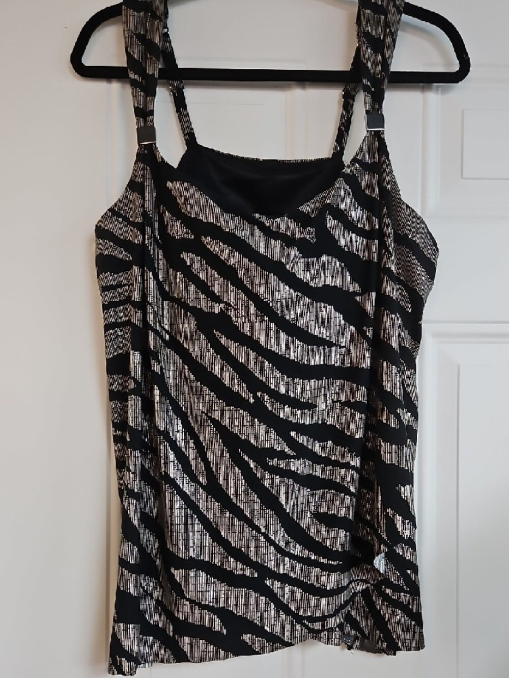 Miraclesuit Dazzle Metallic Zebra Tankini Swim Top - Black & Silver Sz 18 - Picture 3 of 6